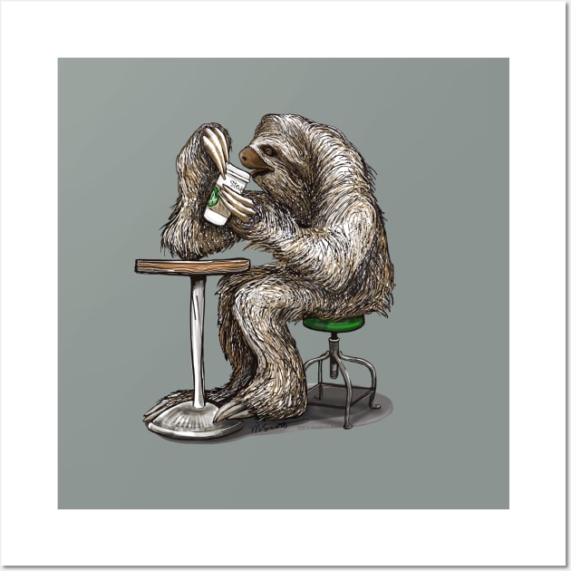 Steve the Sloth on his Coffee Break Wall Art by dotsofpaint